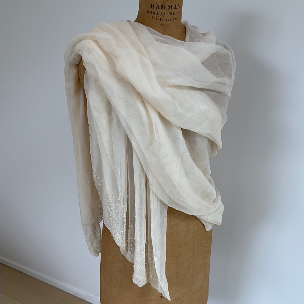 Alberta Ferretti Silk Shawl W/Elegant Beadwork